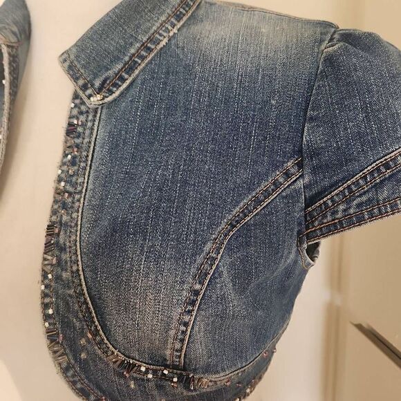 twentyone 21 upcycled Denim Bolero Jacket, Cropped, Embellished, S - Picture 3 of 6